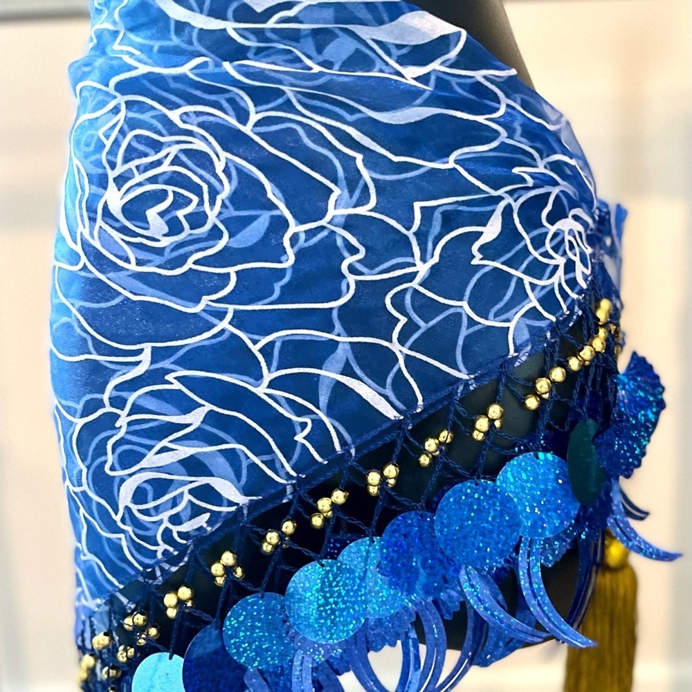 Wrap Skirt, Dance Performance, Bellydance with Accents Flowers and Shells - Picture 7 of 12